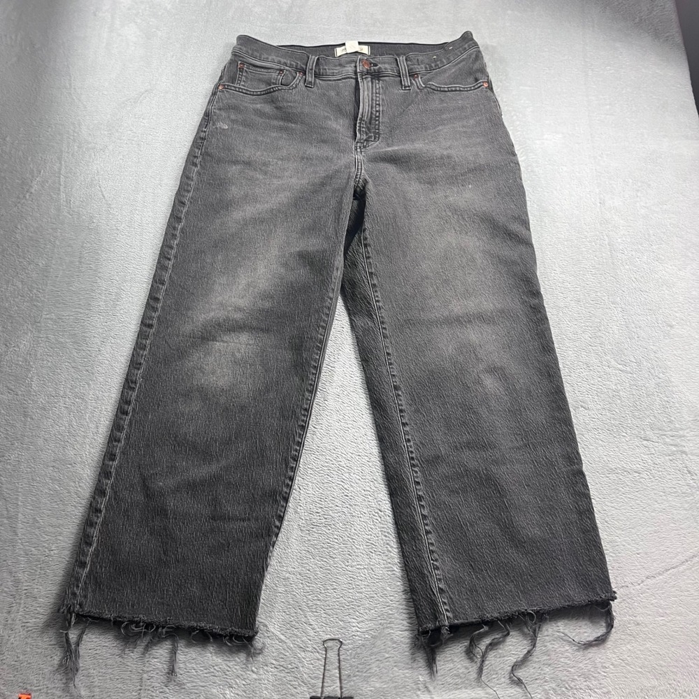 Madewell The Perfect Vintage Wide-Leg Crop Jean Faded Black Raw Hem Size 30